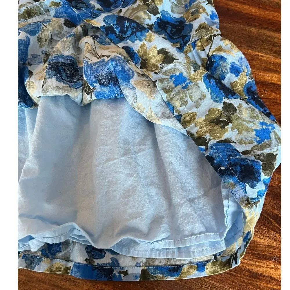 Girls Gap Floral Dress, Medium / 8, Blue, Lined, 100% Cottom, Flutter Sleeve